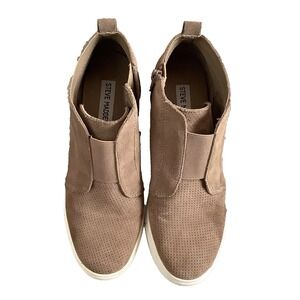 Steve‎ Madden | Women's Tan Leather Slip-On Wedge Heel Wavery Shoes Sz 8